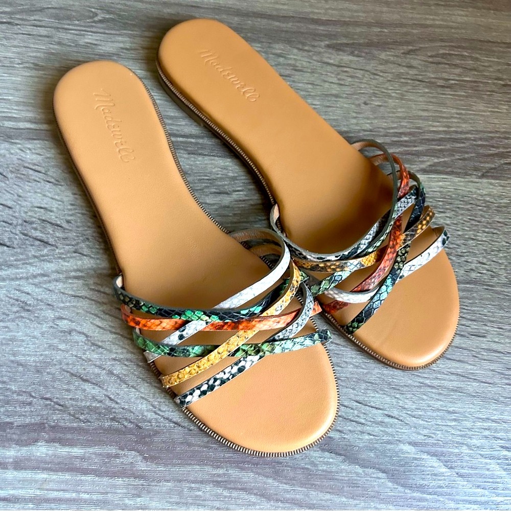 Madewell Leather Snakeskin Strap Tracie Slides Sandals, Women’s Size 9